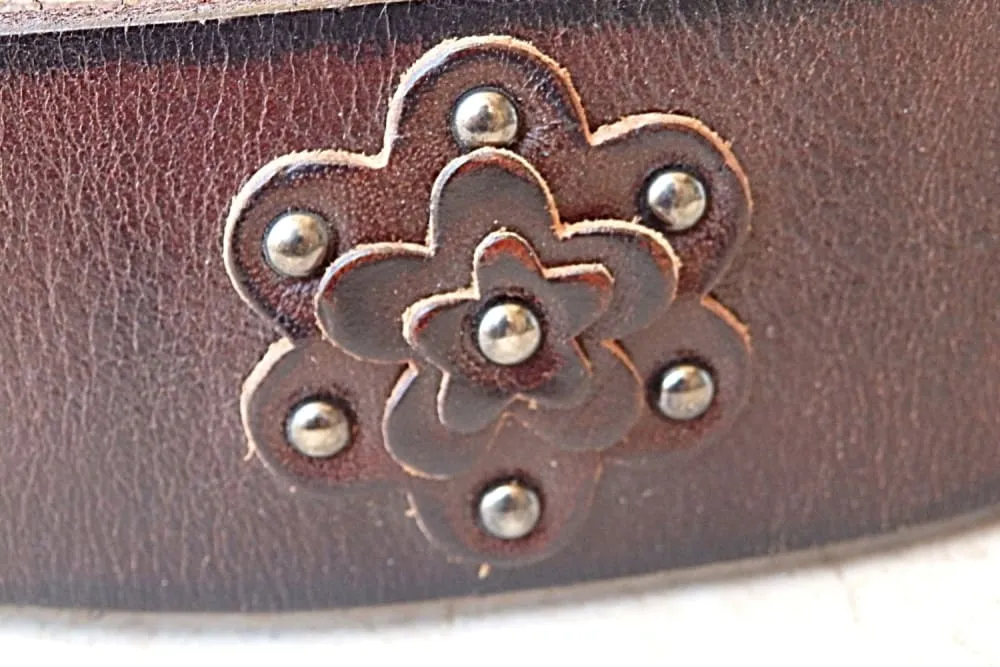 Brown floral leather belt