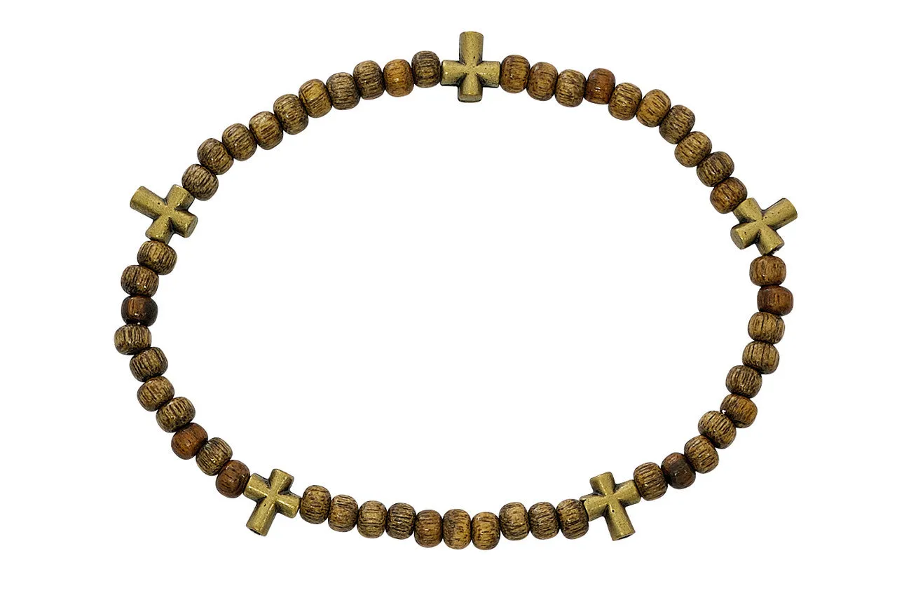 BROWN WOOD CROSS STRETCH BRACELET-BR895C