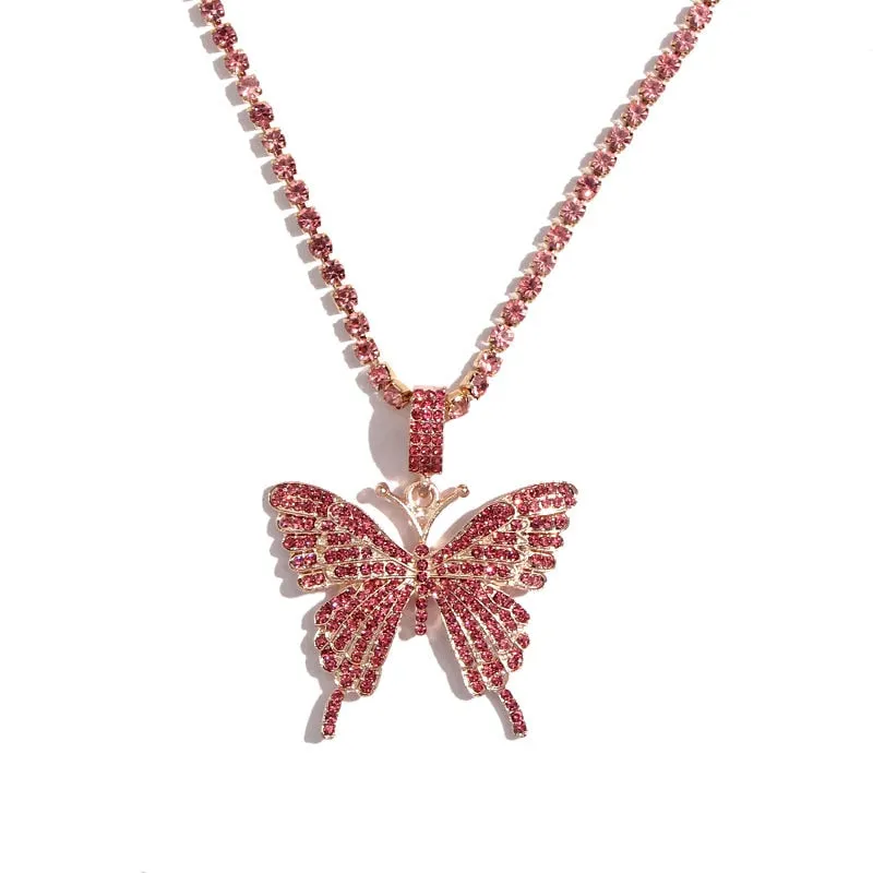 Butterfly Pendant Necklace Female Shiny Crystal Clavicle Chain Fashion New Design Jewelry