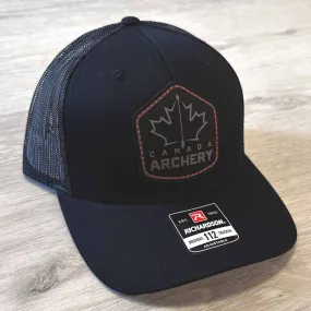 Canada Archery Leather Patch Hat - Black/Red Stitching