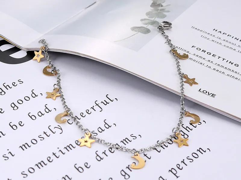 Celestial Elegance: Personalized Titanium Steel Night Sky Bracelet with Moon Pendant for Women