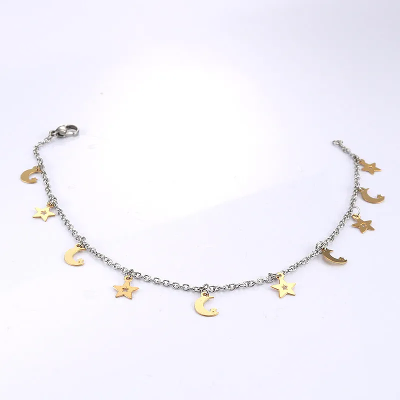 Celestial Elegance: Personalized Titanium Steel Night Sky Bracelet with Moon Pendant for Women