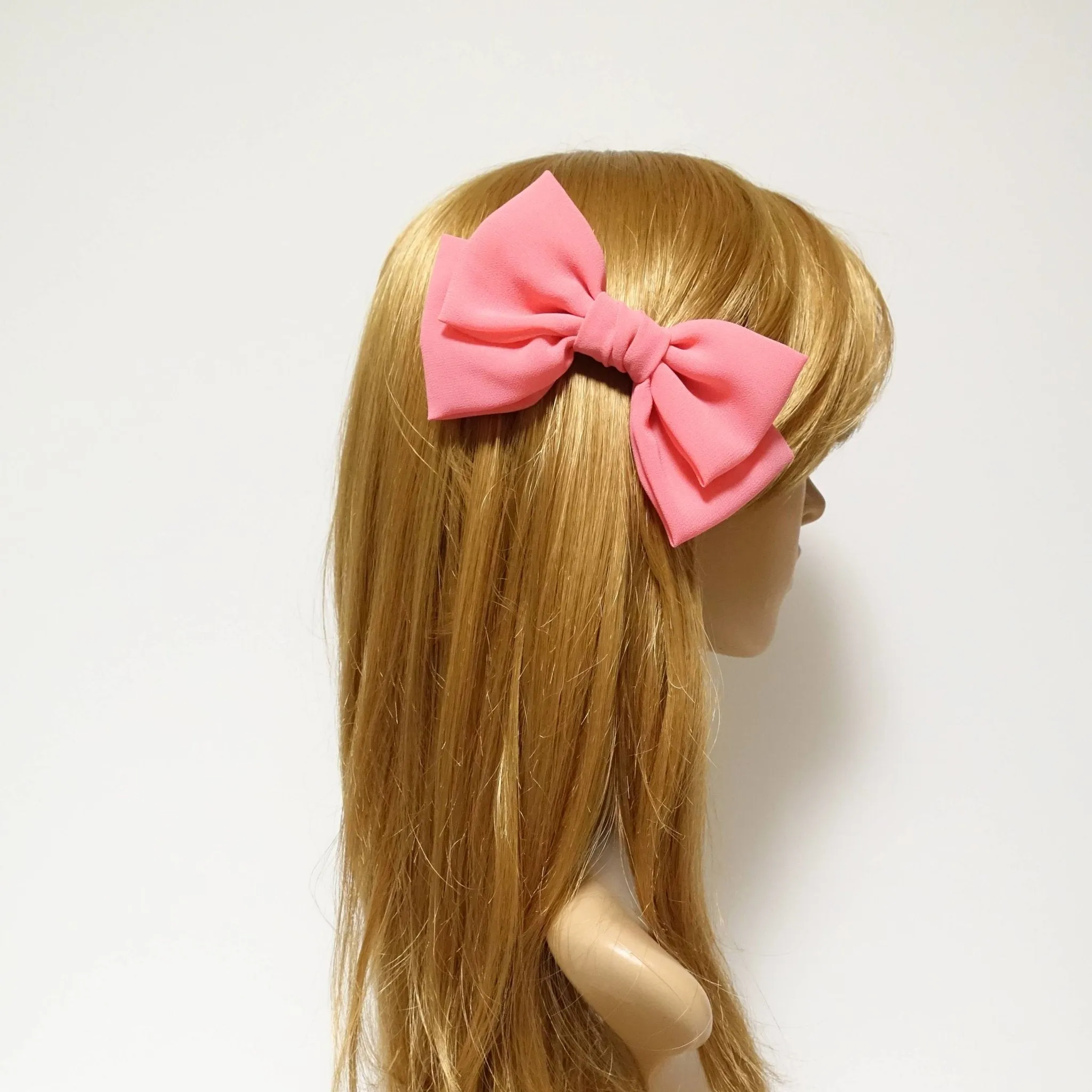 chiffon Bow french hair barrette Solid Color Layer hair bow Women Hair Clip