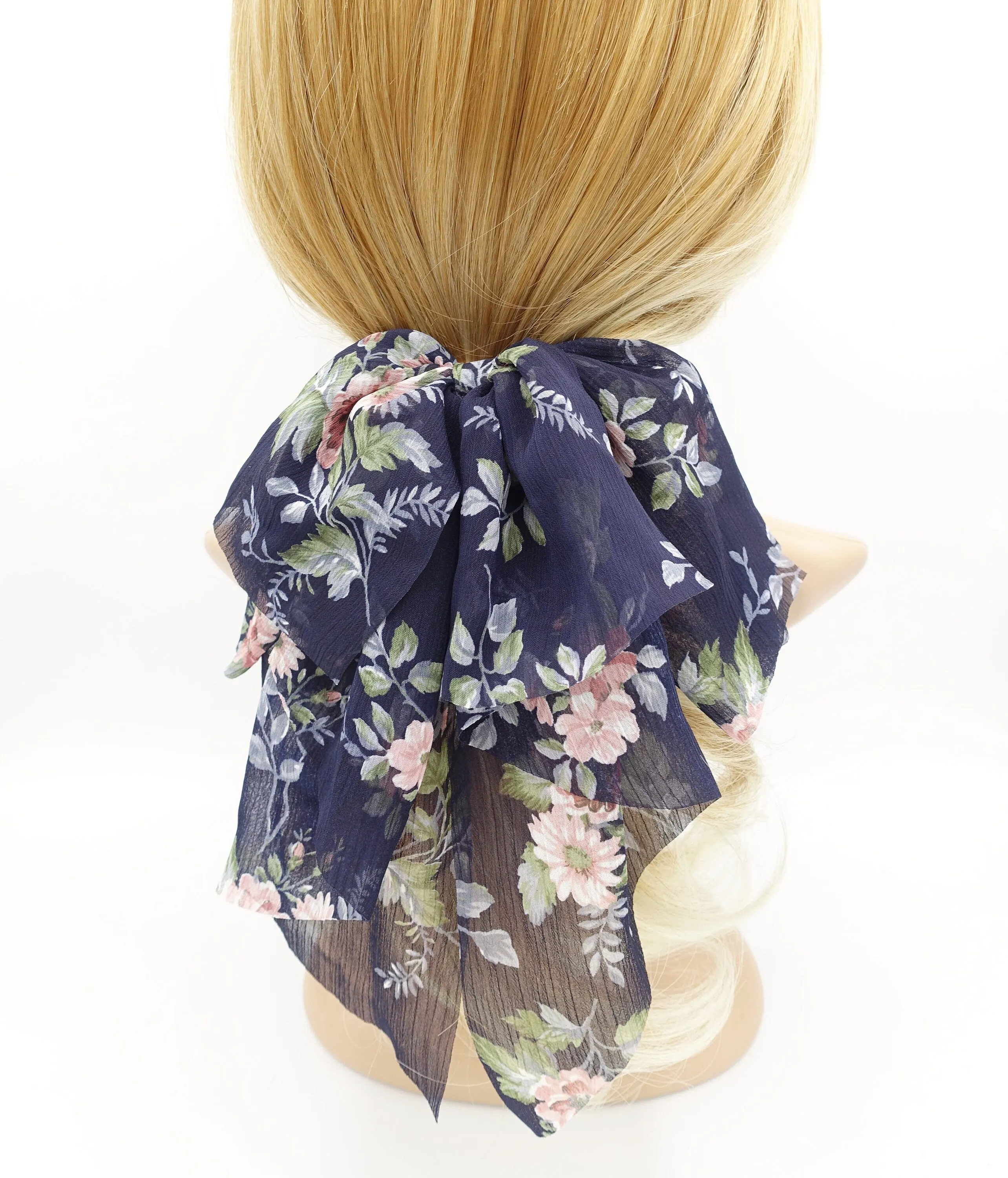 chiffon floral layered hair bow droopy style feminine accessory for women