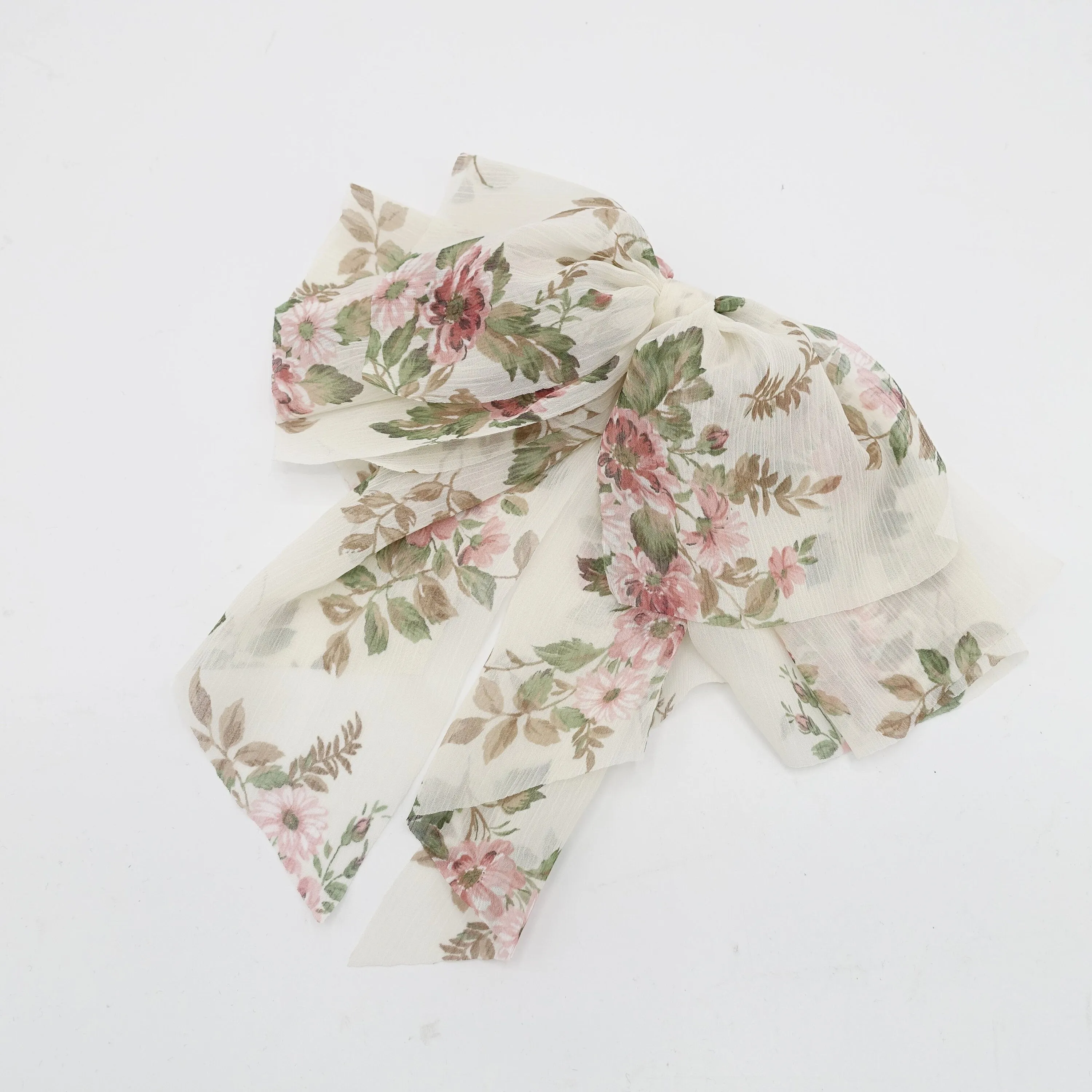 chiffon floral layered hair bow droopy style feminine accessory for women