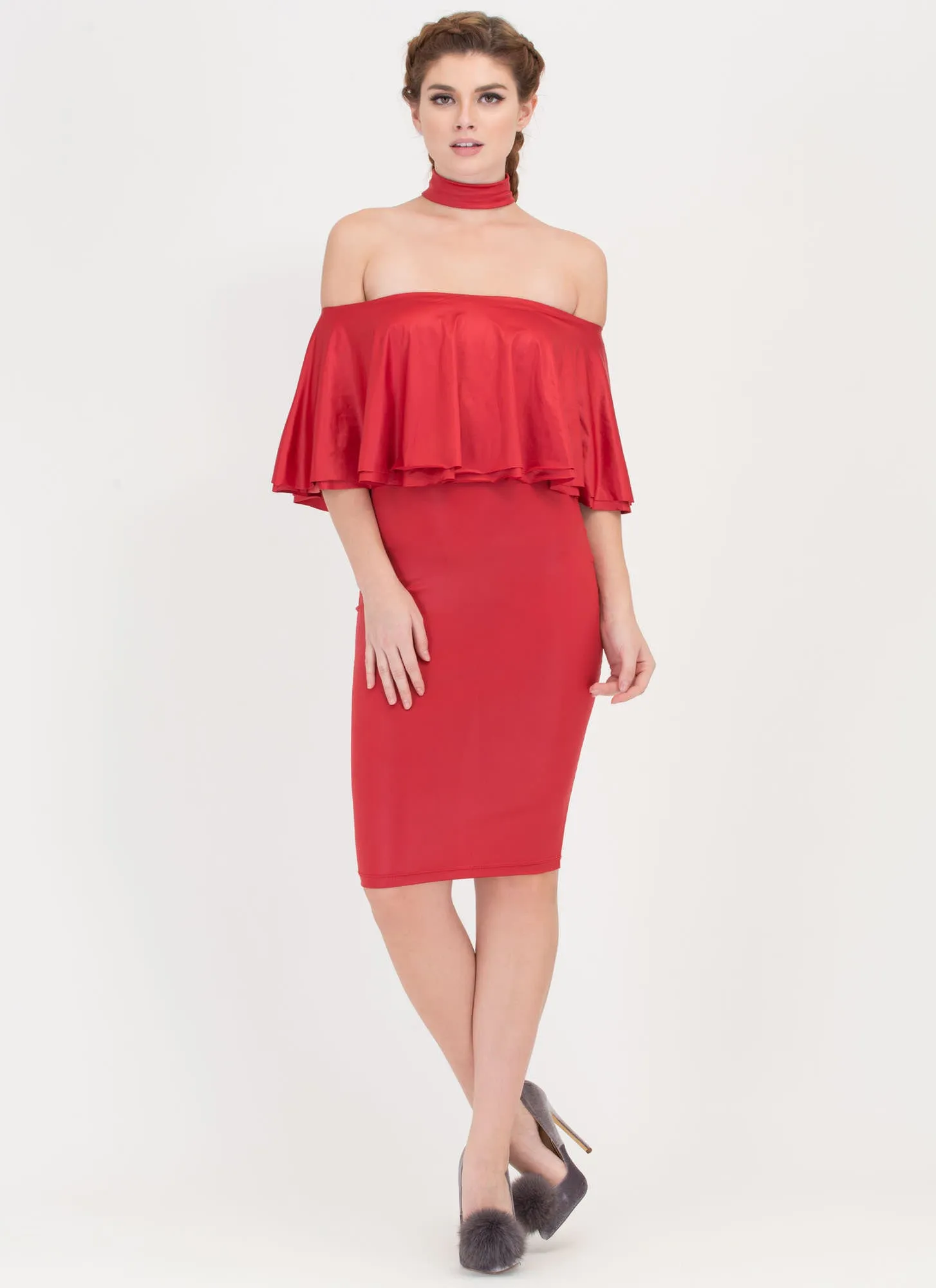 Choker Hold Ruffled Off-Shoulder Dress