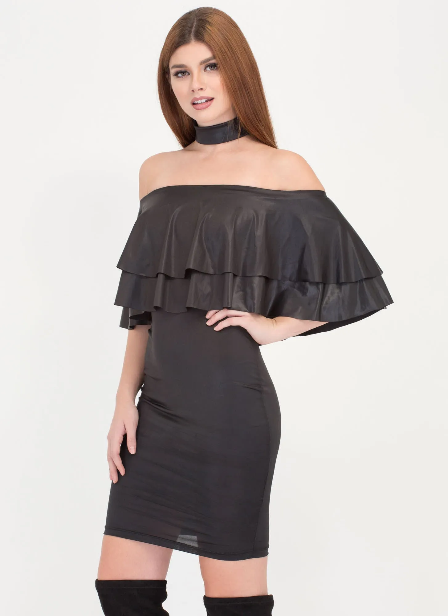 Choker Hold Ruffled Off-Shoulder Dress