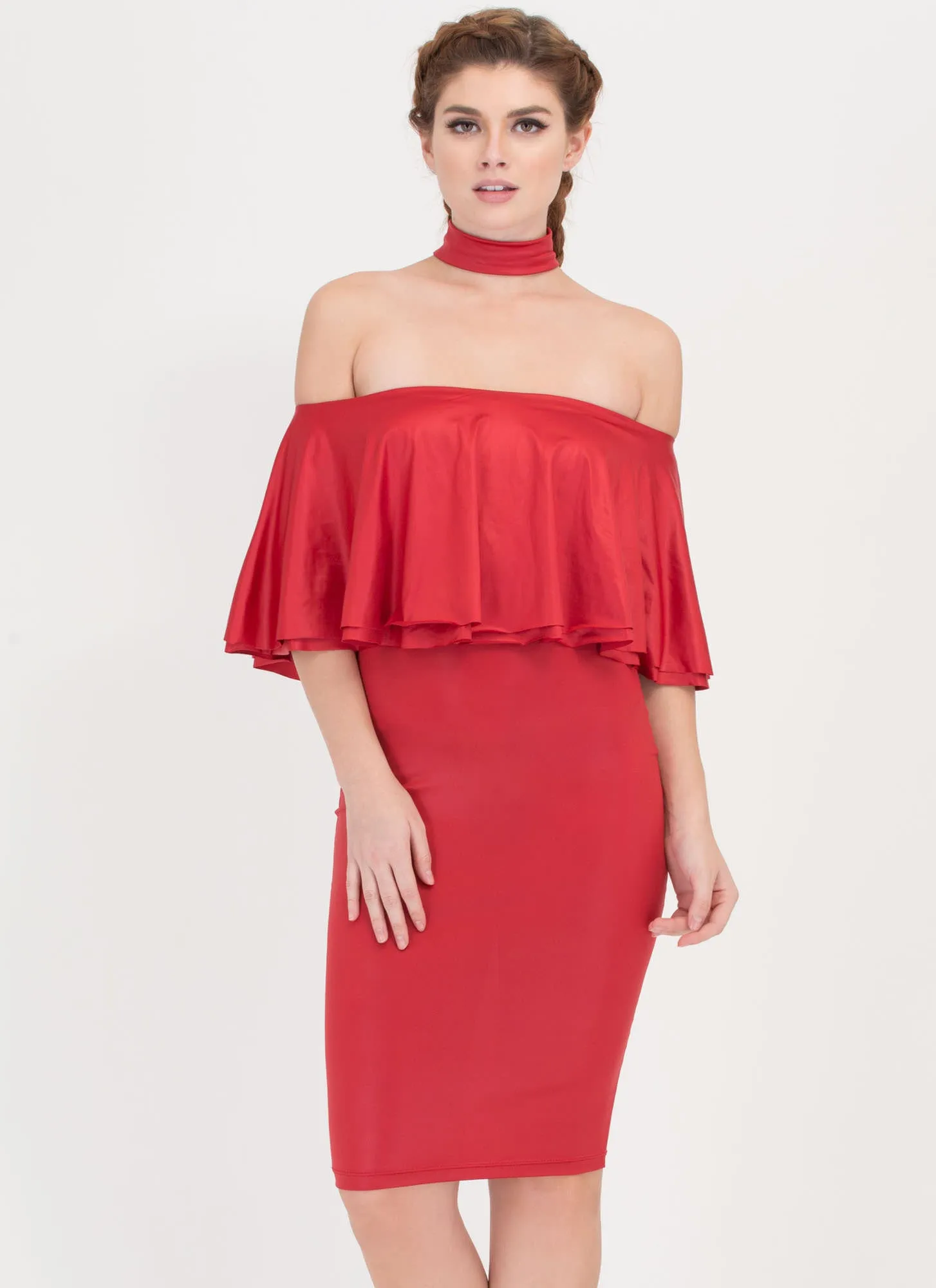 Choker Hold Ruffled Off-Shoulder Dress