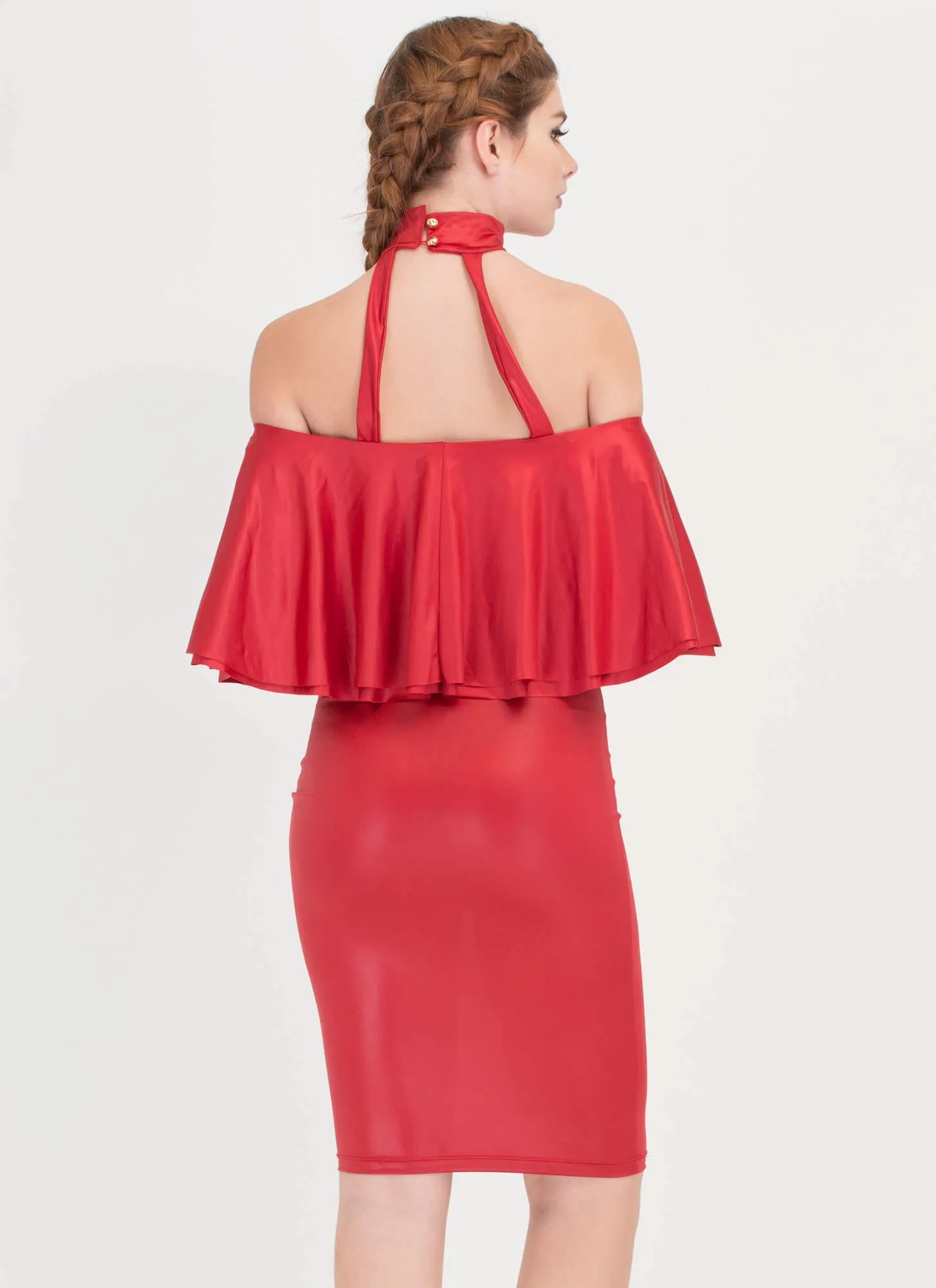 Choker Hold Ruffled Off-Shoulder Dress