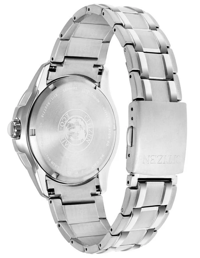 Citizen Eco-Drive Mens Titanium Watch - Dark Blue Dial - Bracelet - 100m - Date