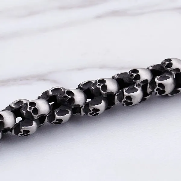 Classy Men Brushed Silver Skull Chain Bracelet