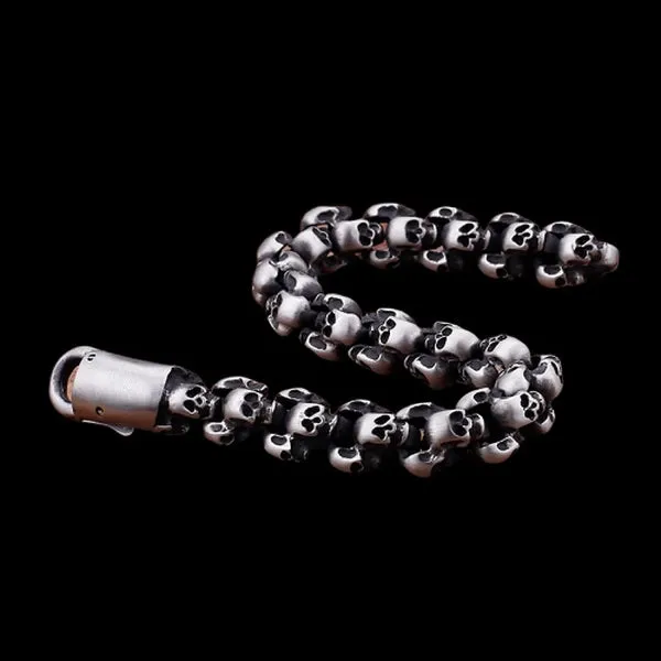 Classy Men Brushed Silver Skull Chain Bracelet