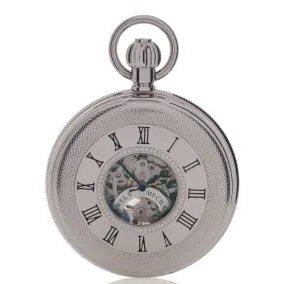 CLOSEOUT! Rapport of London PW49 Mechanical 17 Jewel Silver-Tone Double Opening Half Hunter Pocket Watch