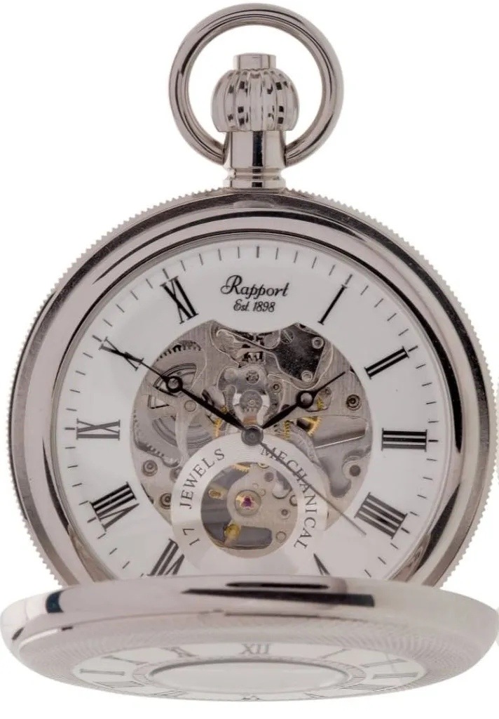 CLOSEOUT! Rapport of London PW49 Mechanical 17 Jewel Silver-Tone Double Opening Half Hunter Pocket Watch