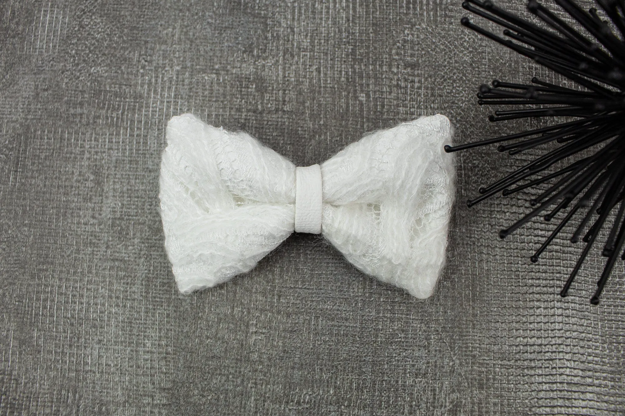 Cream Fuzzy Lace Hair Barrette Bow Wedding Hair Accessory