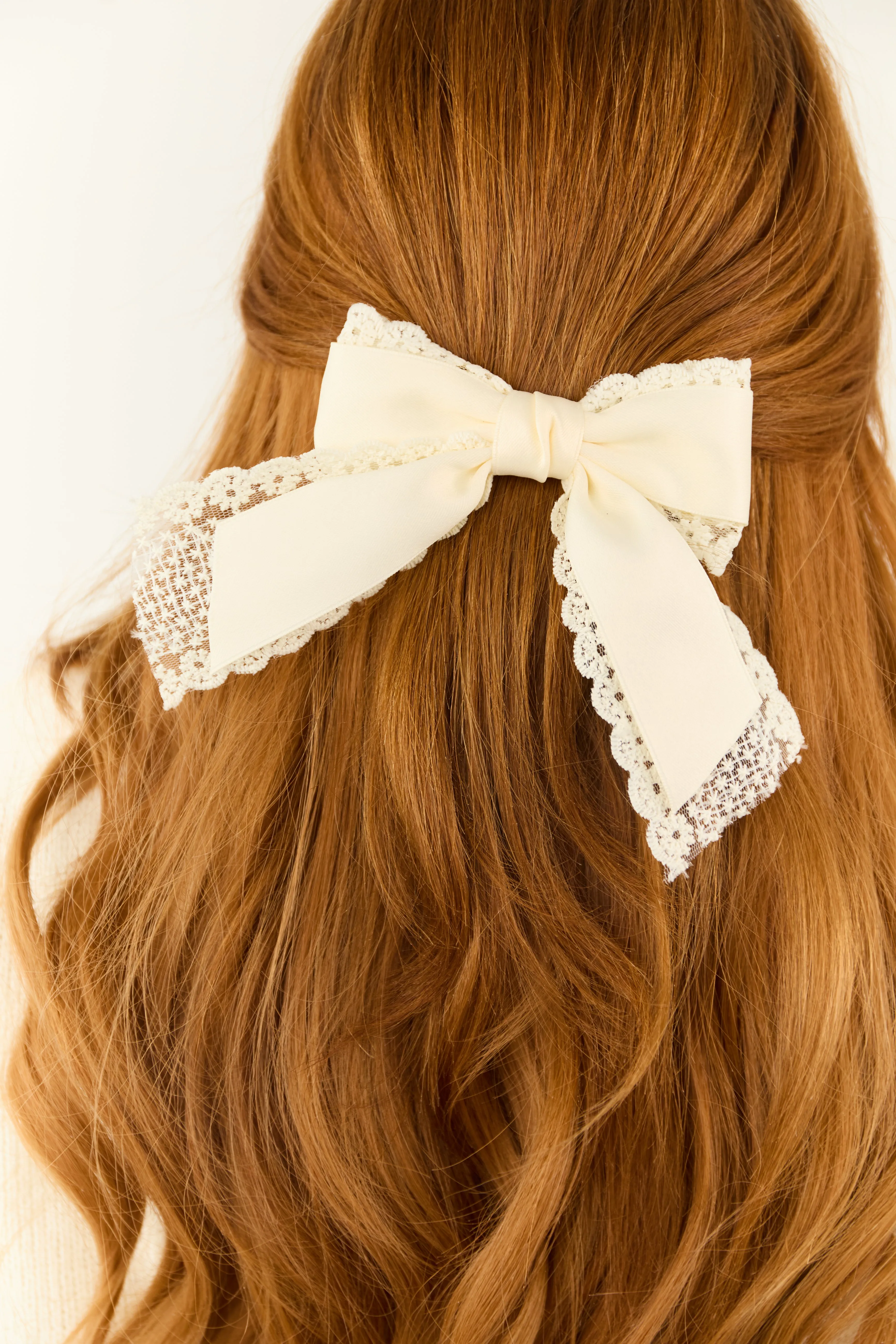 Cream Lace Bow Barrette Style Hair Clip