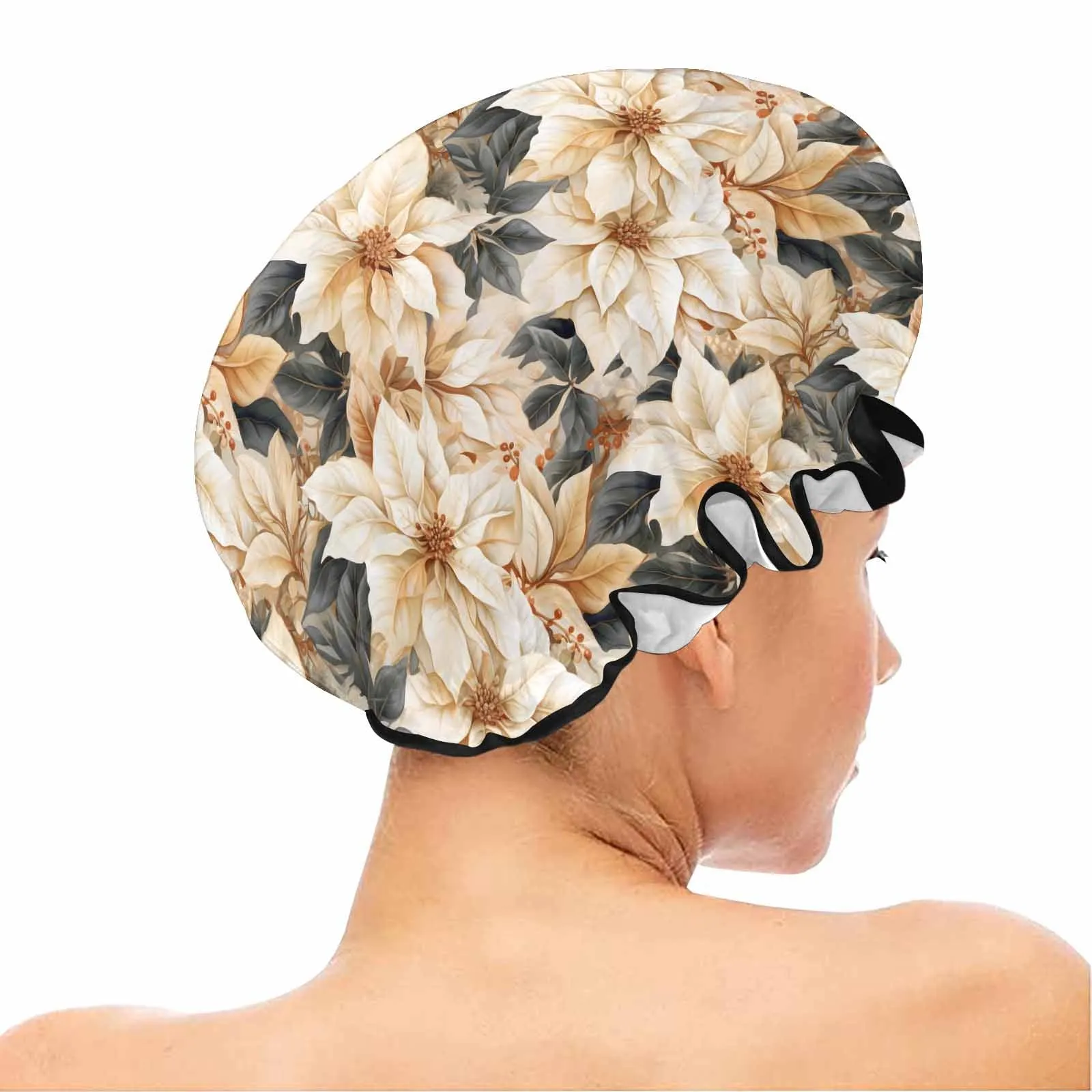 Cream Poinsettia2  Shower Cap