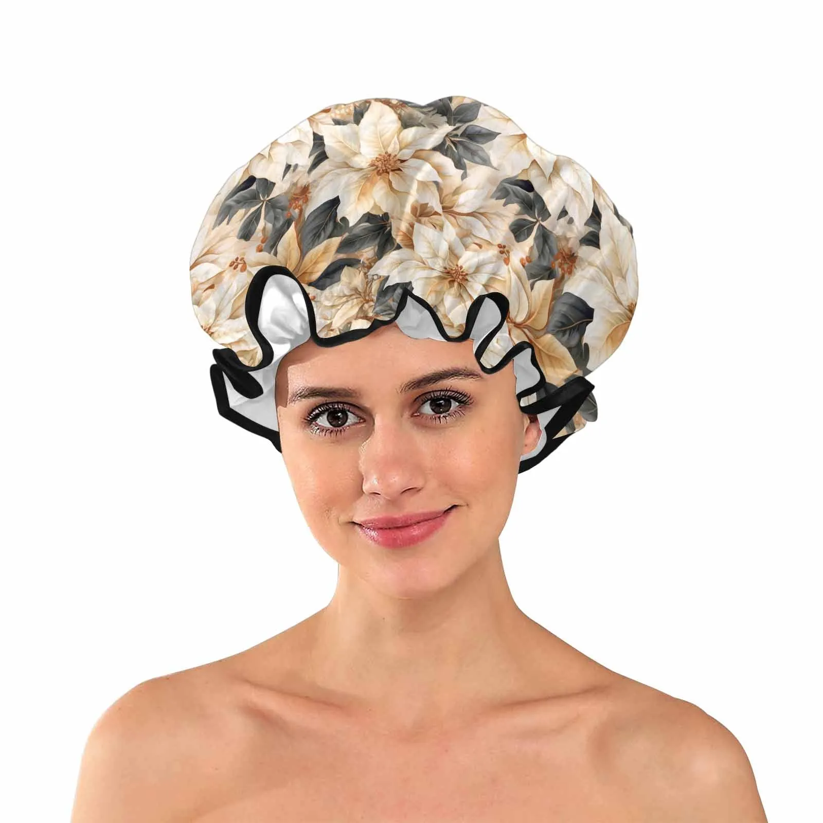 Cream Poinsettia2  Shower Cap