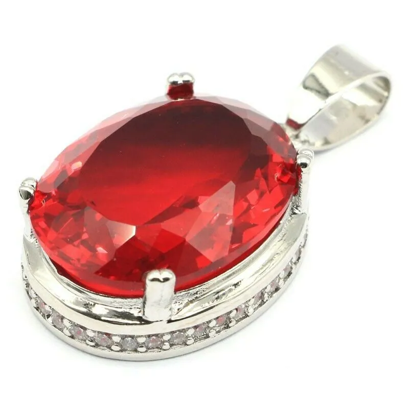 Created Red Ruby Solitaire Pendant Necklace 18"