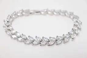 Crystal, Diamond Wine Leaves Wedding Bracelet, Bridal Bracelet, cz Bracelet, Cubic Zirconia Bracelet, Bridal jewelry, Wedding Accessories