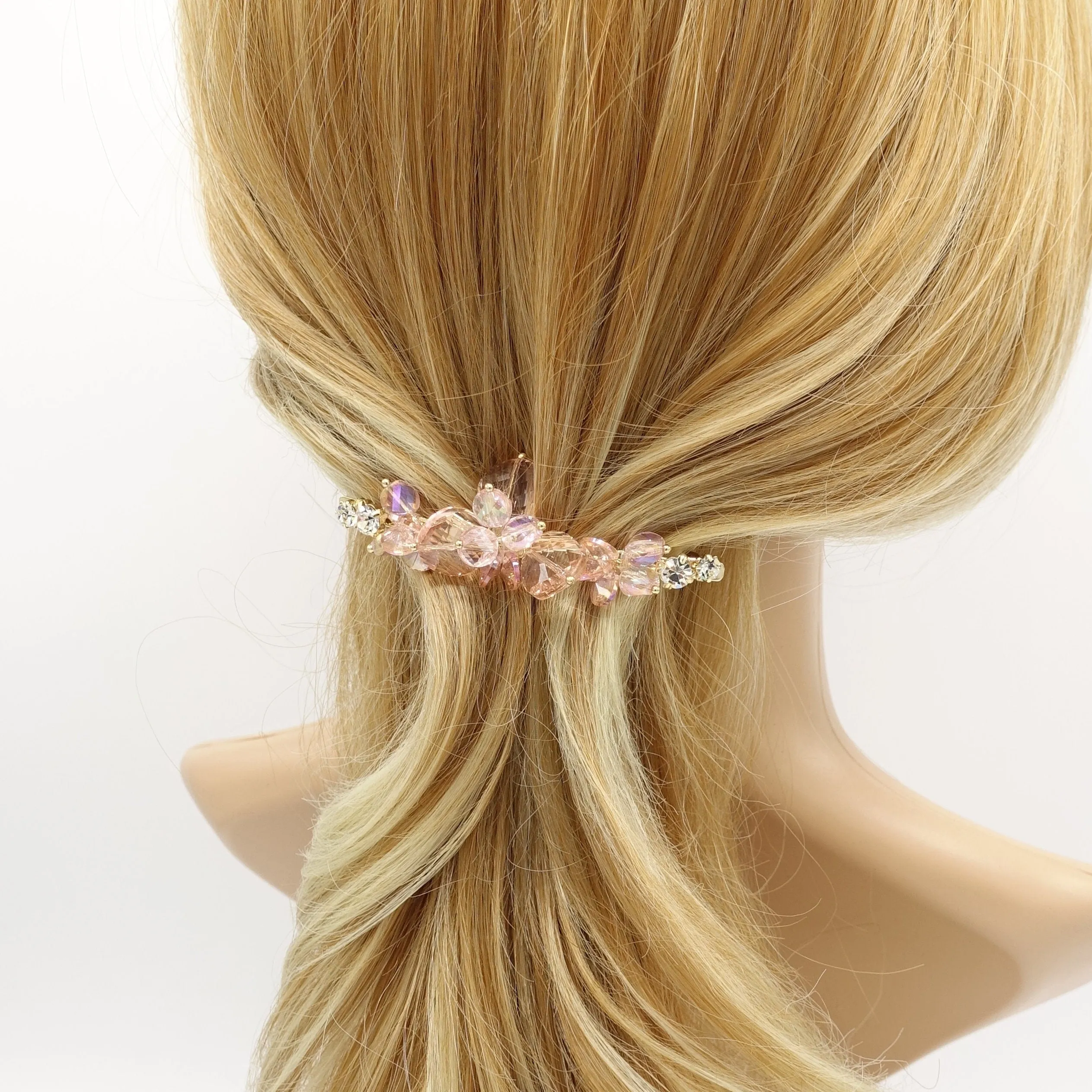 crystal glass beaded hair barrette