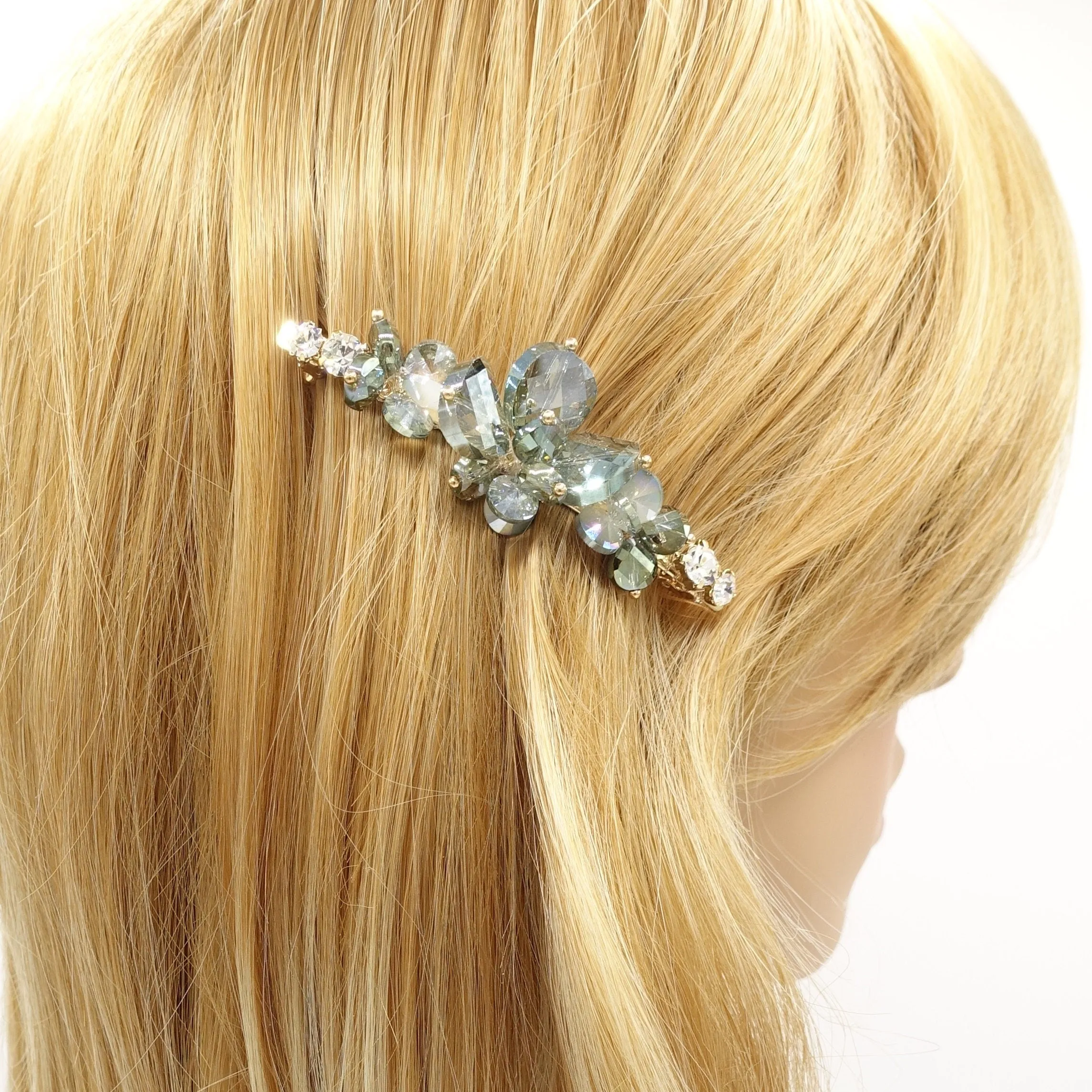 crystal glass beaded hair barrette