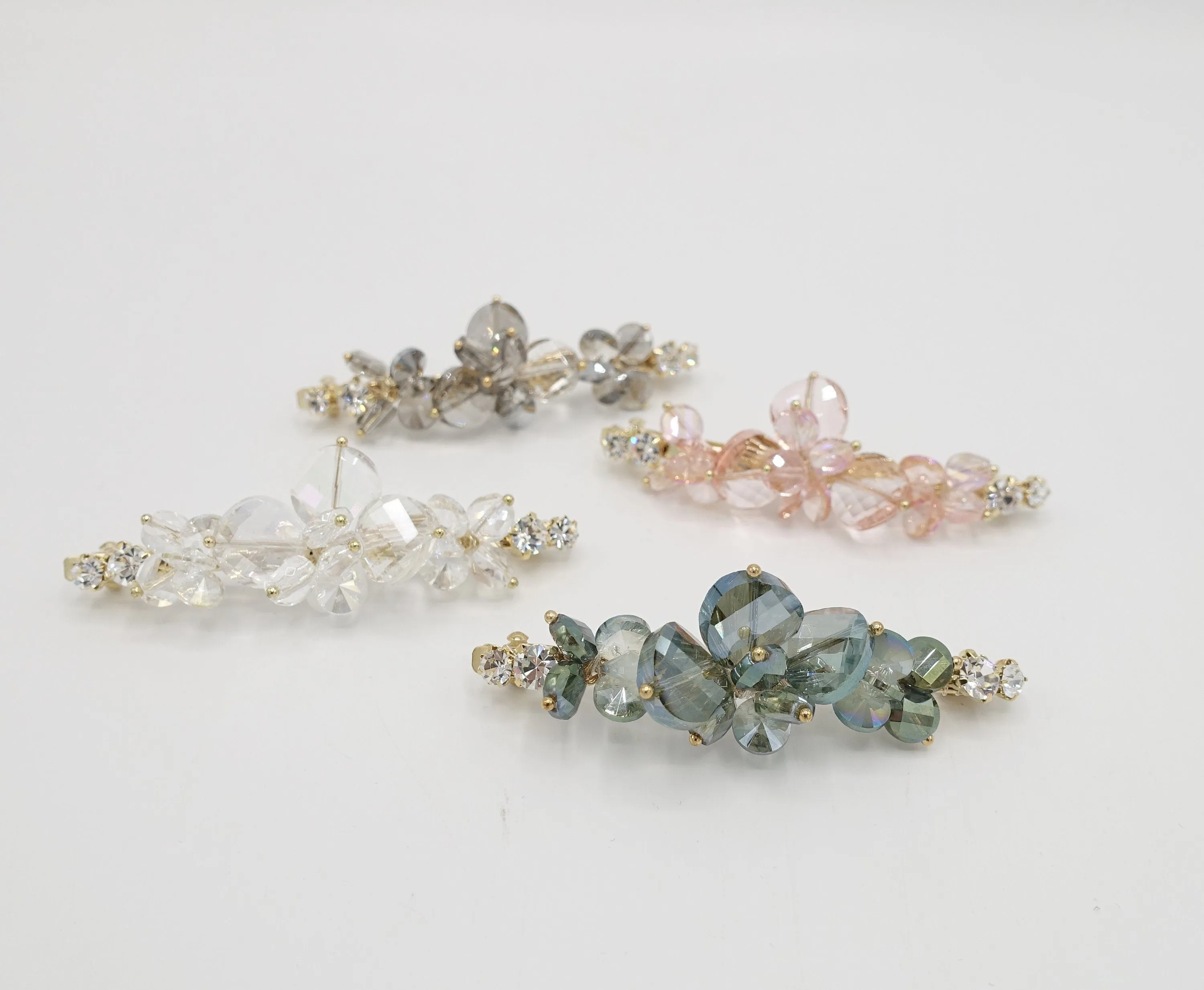 crystal glass beaded hair barrette