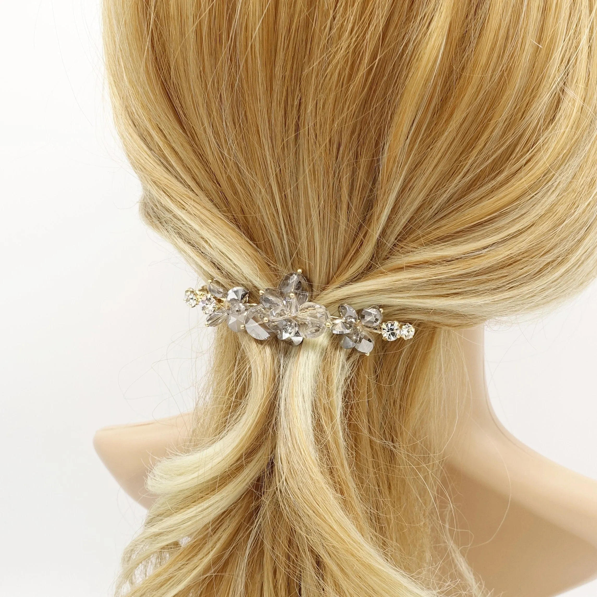 crystal glass beaded hair barrette