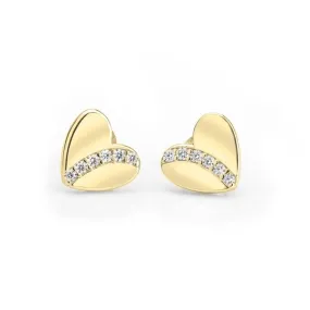 Cubic Zirconia Heart Stud Earrings - 24k Gold Plated