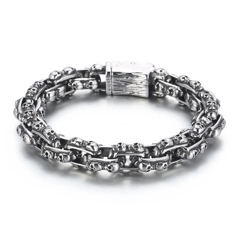 Custom Retro Plaid Skull Chain Bracelet for Men - South Korean Titanium Steel Punk Style