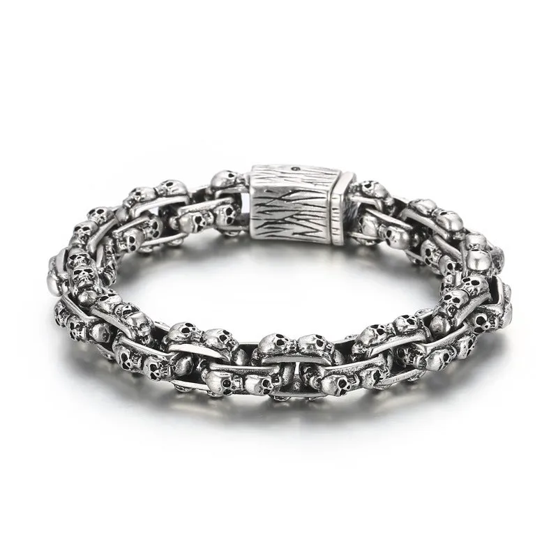 Custom Retro Plaid Skull Chain Bracelet for Men - South Korean Titanium Steel Punk Style