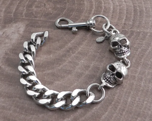 Cut Leash Bracelet with Stacked Skulls