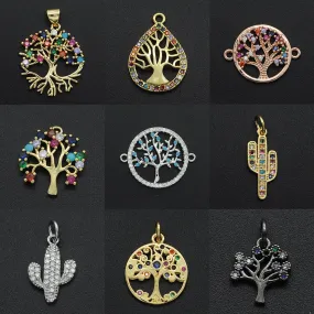 CZ Charms Cactus Necklace Pendant Zircon Tree of Life Connector For Jewelry Bracelet Accessories