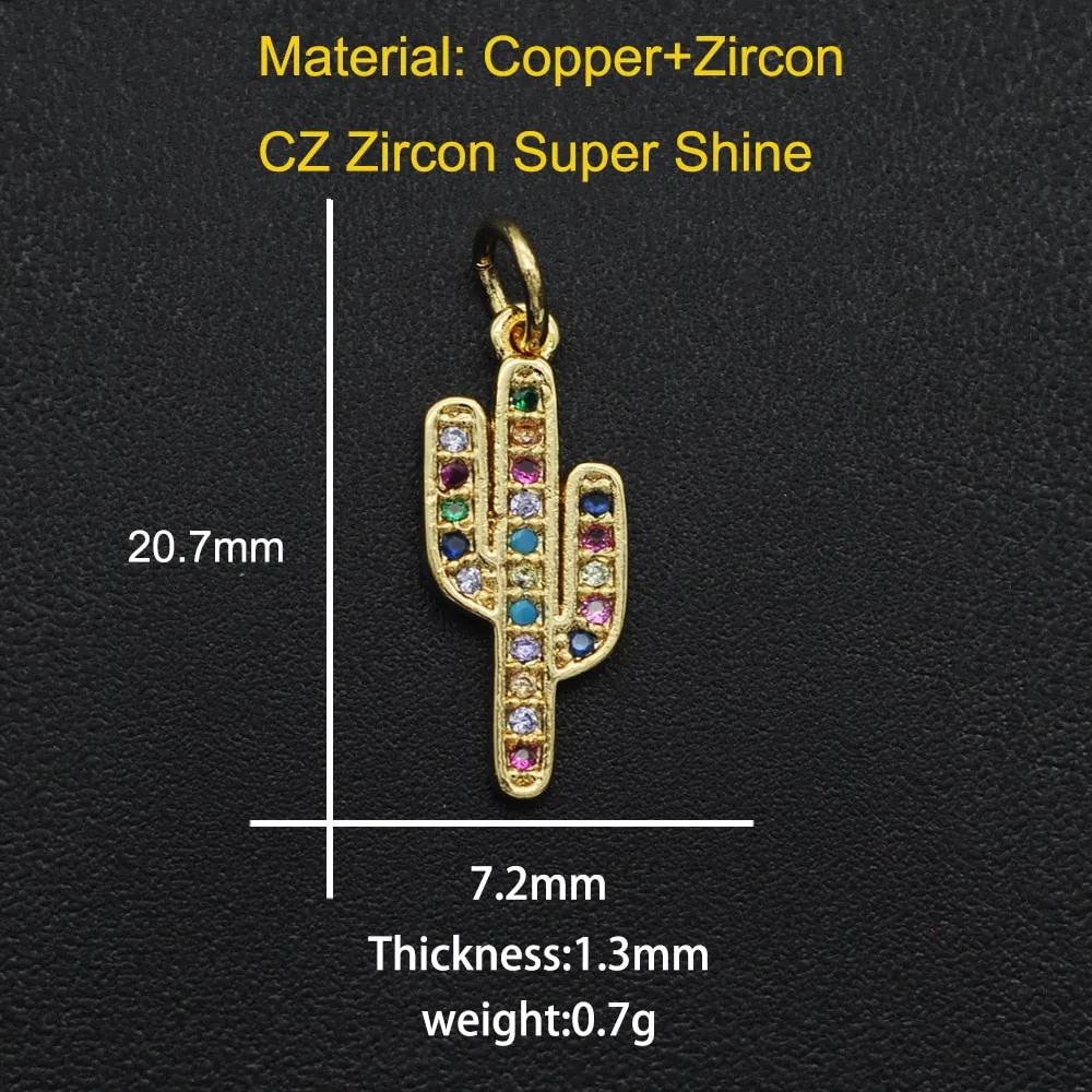 CZ Charms Cactus Necklace Pendant Zircon Tree of Life Connector For Jewelry Bracelet Accessories