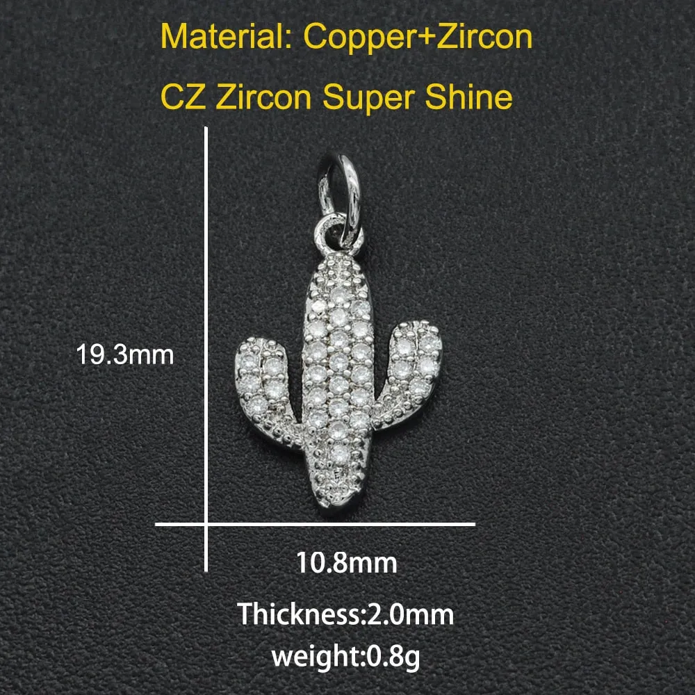 CZ Charms Cactus Necklace Pendant Zircon Tree of Life Connector For Jewelry Bracelet Accessories