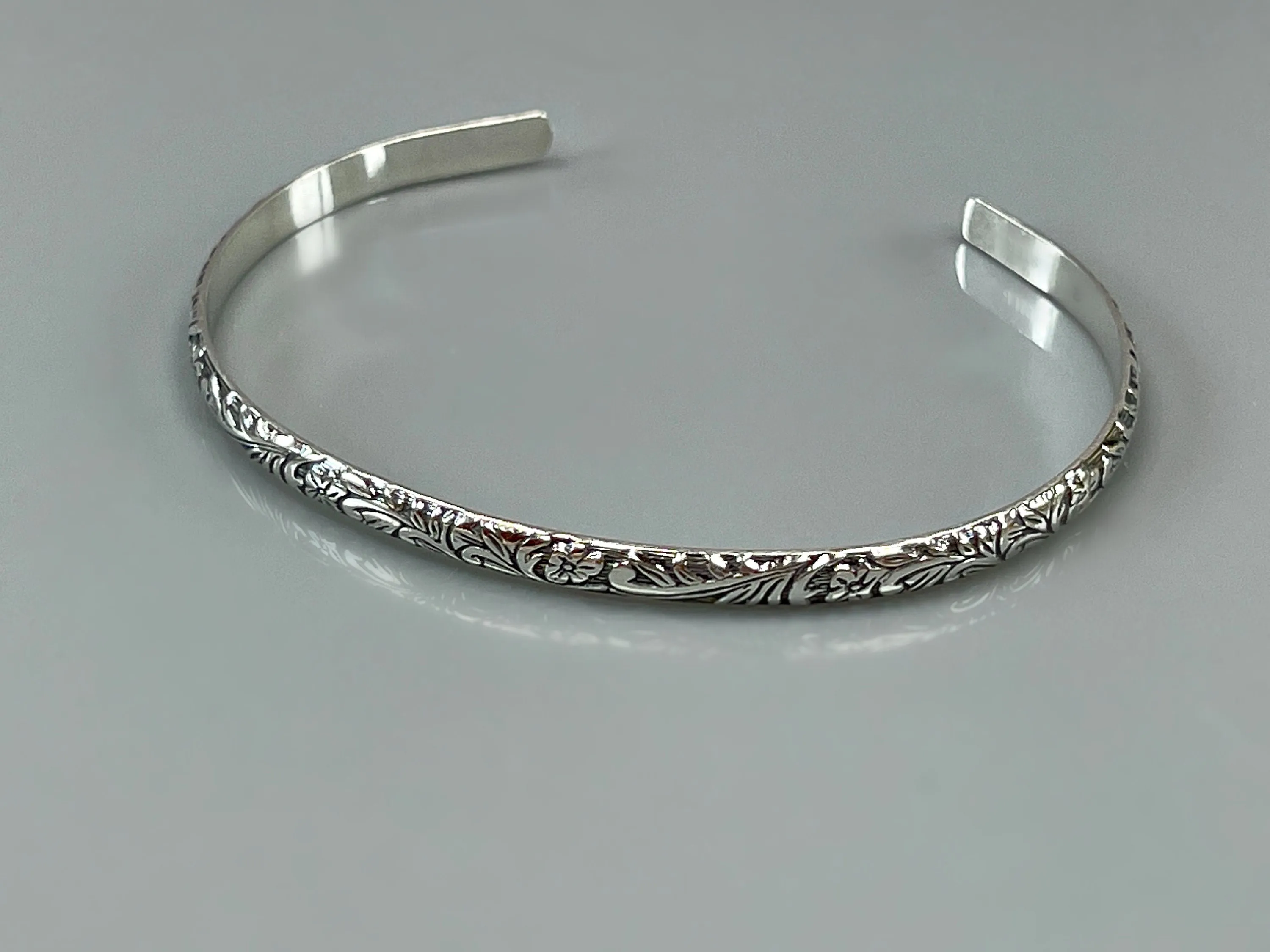 Dainty Sterling Silver Floral Cuff Bracelet