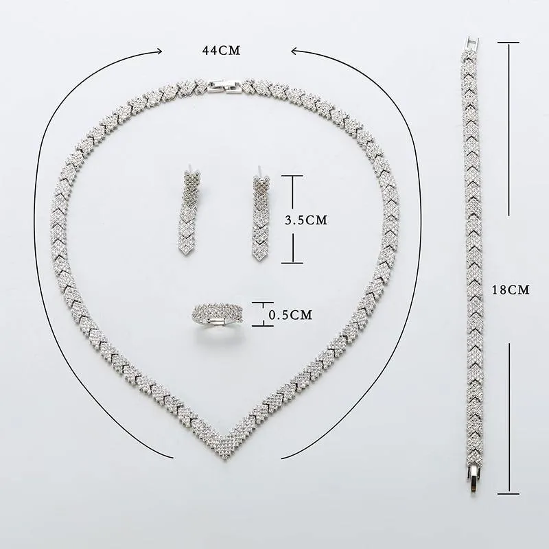 Delicate AAAA  Quality Zircon Set Shiny Arrow Necklace Earrings Bracelet Ring Bridal Wedding Jewelry Set