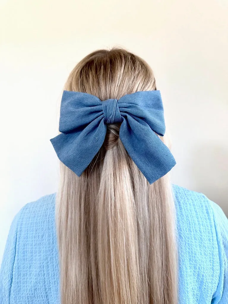 Denim Bow Barrette Hair Clip