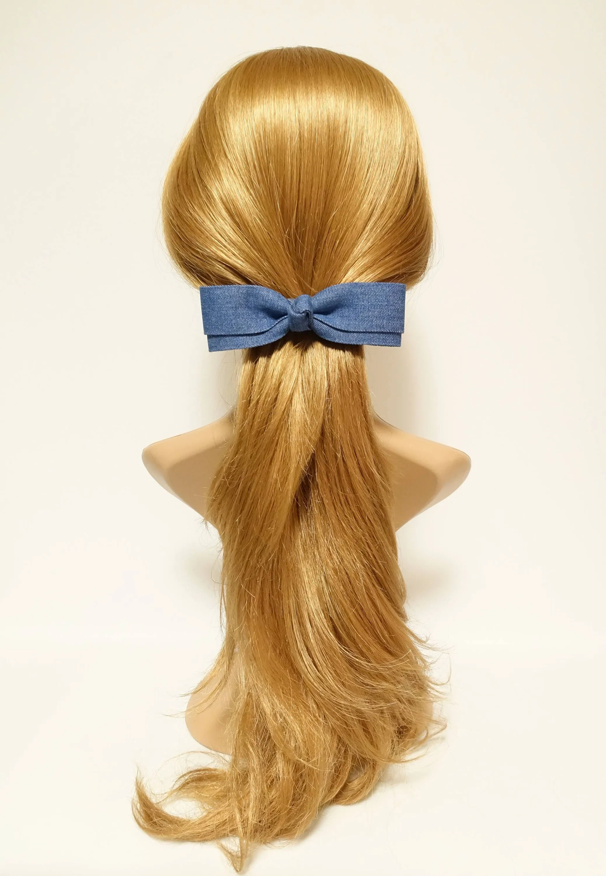 Denim Slim Layered Loop Bow French Hair Barrette for Women