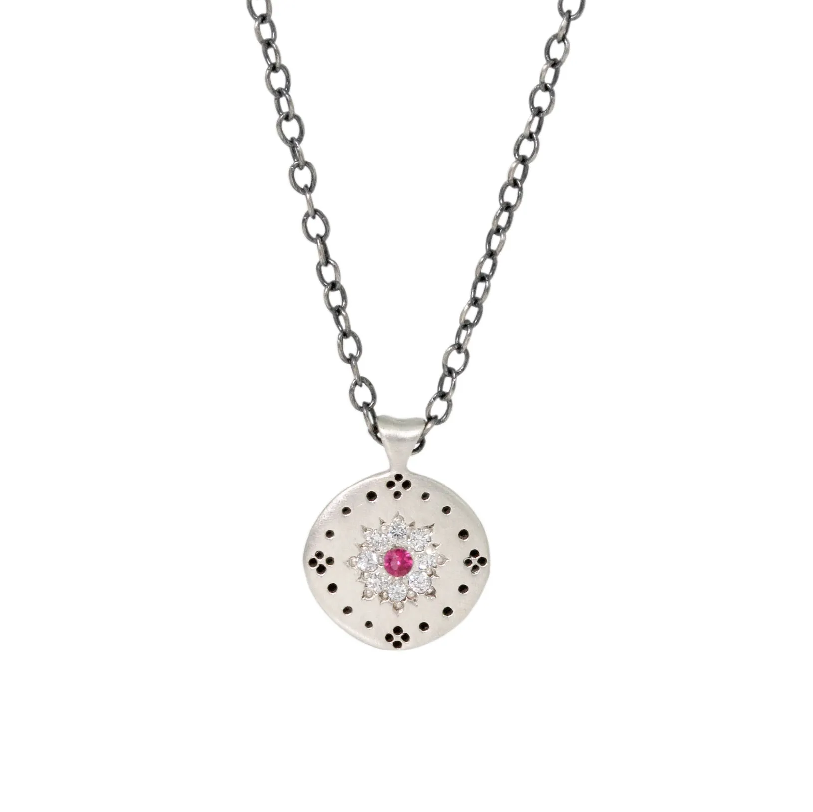 Diamond & Ruby Cluster Necklace