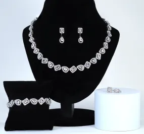 Diamond/ Swarovski Crystal Elegant pear round and princess cut Necklace Set, Long Bridal Jewelry Set, Crystal Bridal Earrings