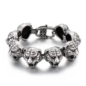 Dominant Fashion Tiger Head Cross Buckle Titanium Steel Men's Bracelet - European and American Style