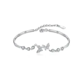 Double Flying Zircon Butterfly Silver Bracelet for Women