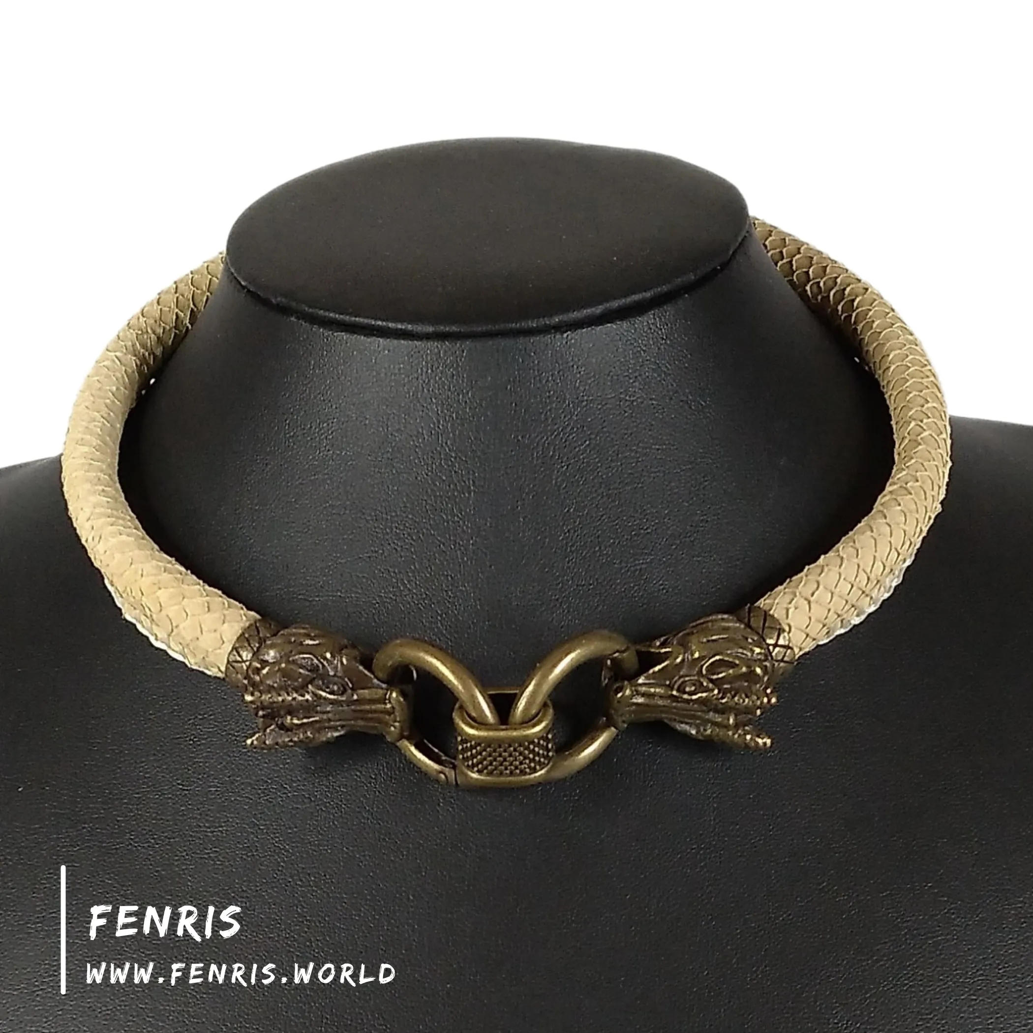 Dragon Choker Necklace Bronze Tan Scale Leather