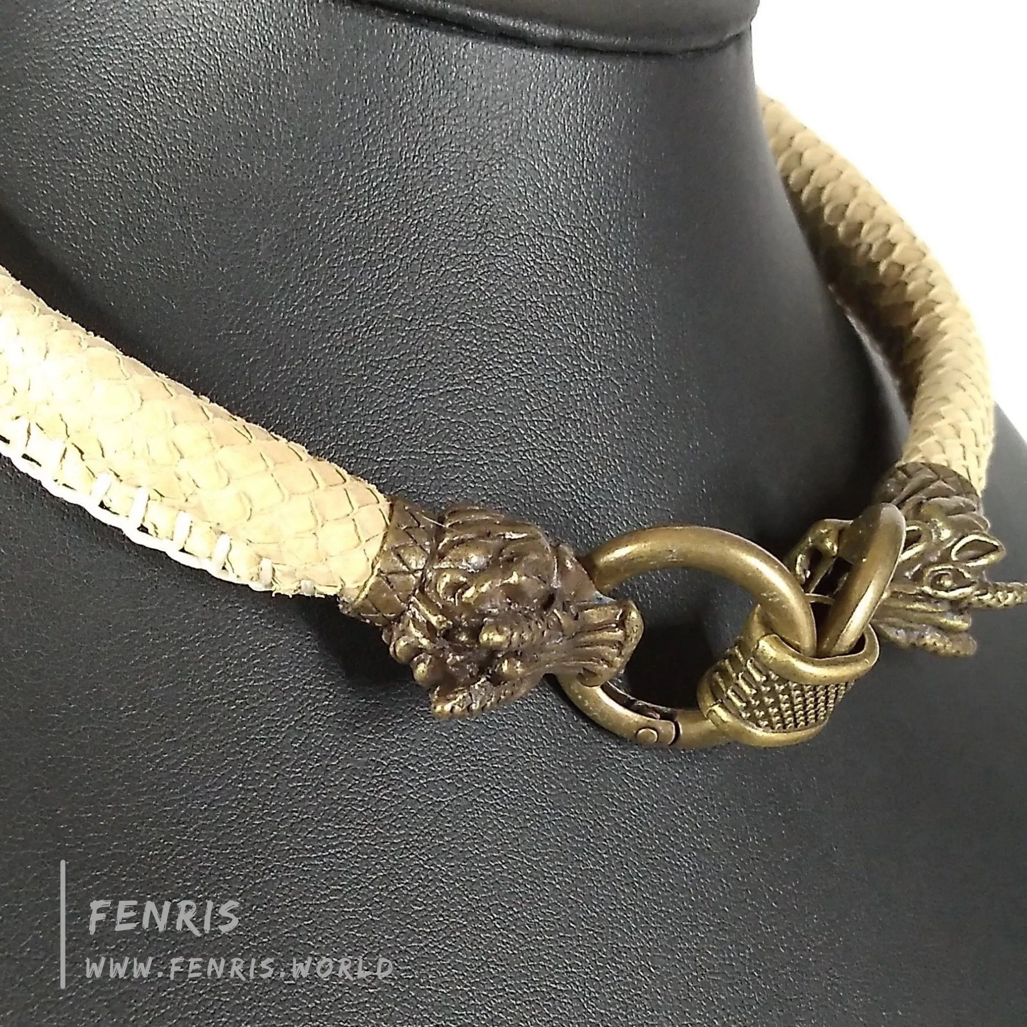 Dragon Choker Necklace Bronze Tan Scale Leather