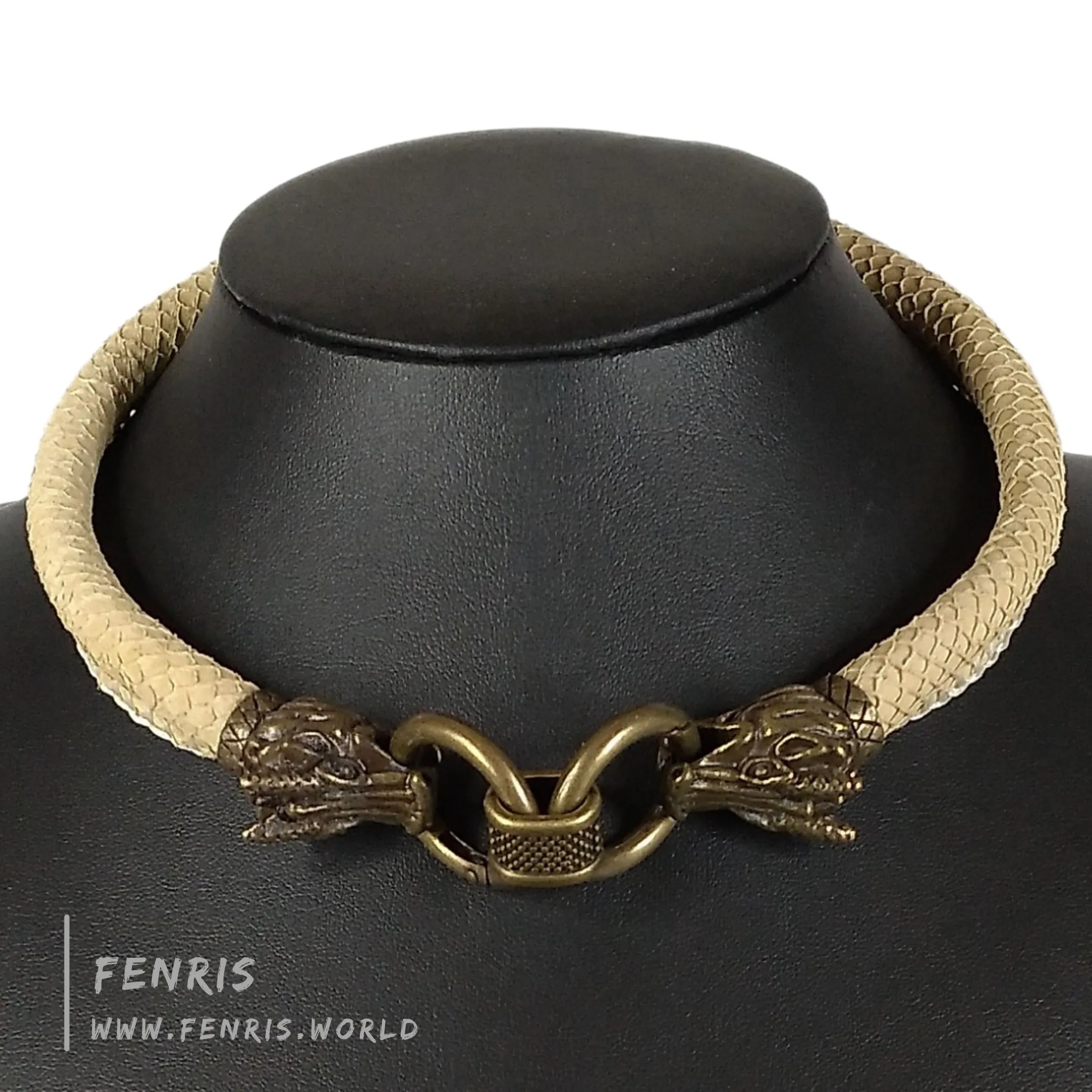 Dragon Choker Necklace Bronze Tan Scale Leather