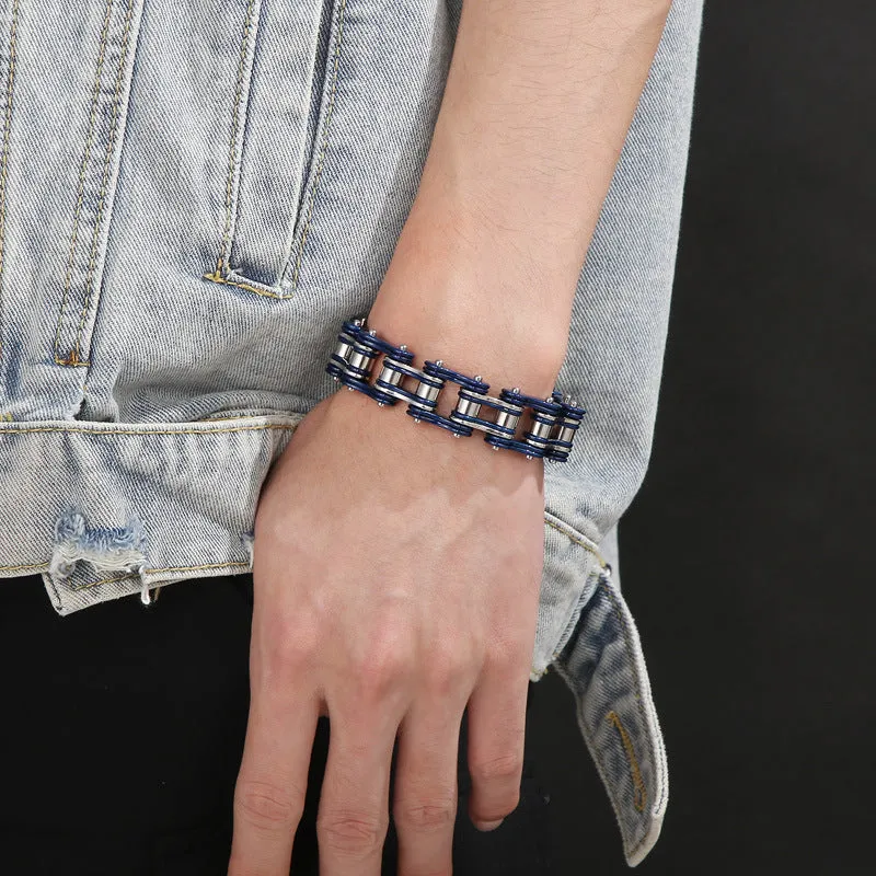 Edgy Multi-Color Titanium Steel Bicycle Chain Bracelet for Men