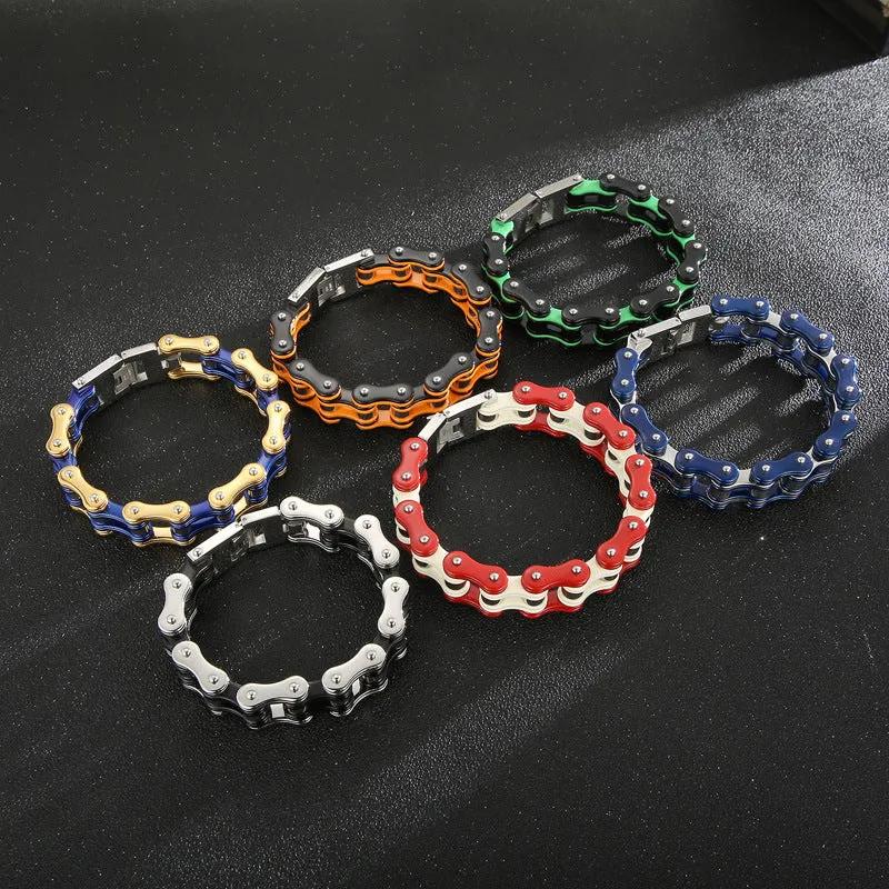 Edgy Multi-Color Titanium Steel Bicycle Chain Bracelet for Men