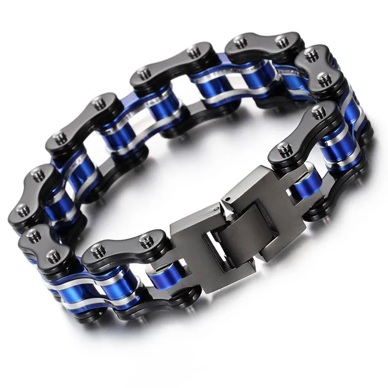 Edgy Multi-Color Titanium Steel Bicycle Chain Bracelet for Men