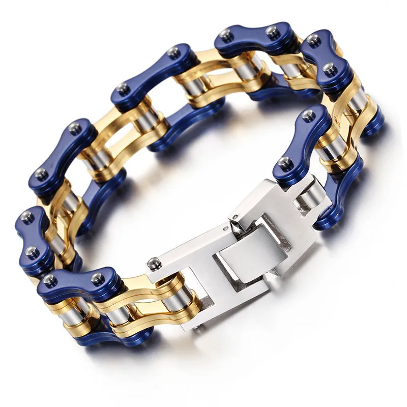 Edgy Multi-Color Titanium Steel Bicycle Chain Bracelet for Men